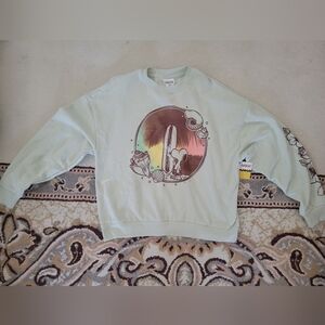 Mint Green Women's Sweatshirt with Surfboard Print